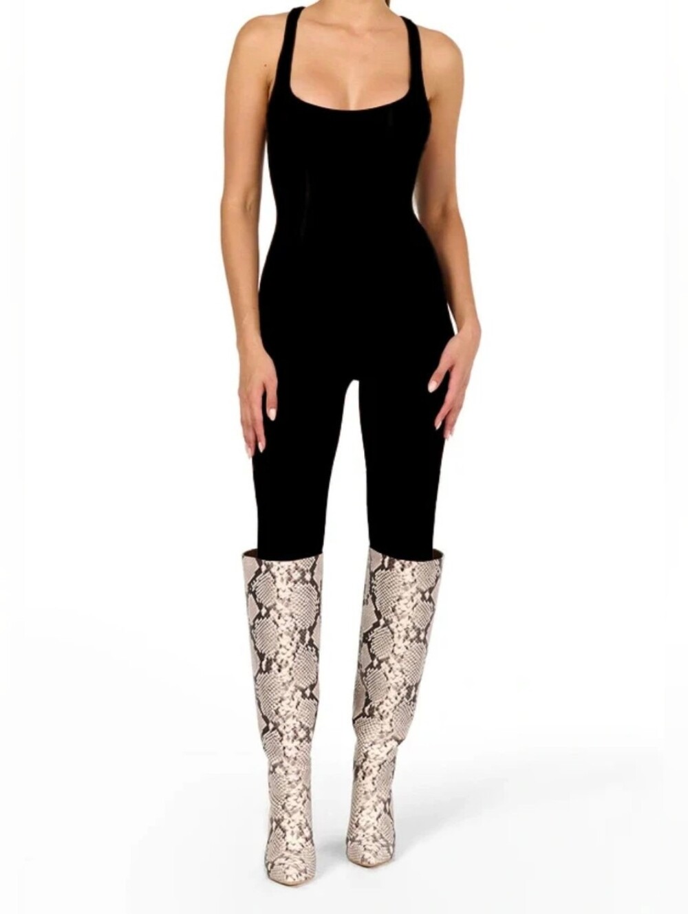 NWT Black NAKED WARDROBE NW Sculpt Racerback Jumpsuit S Snatched Catsuit Jumper